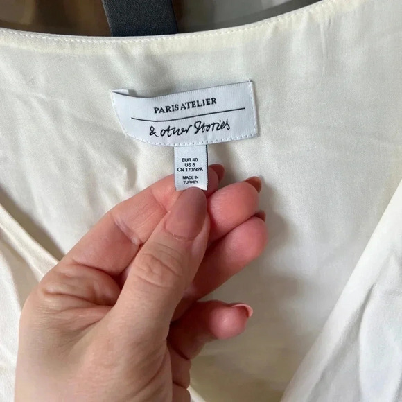 & other stories cream midi dress Button-Down Puff Sleeve Maxi bridal engagement - Picture 4 of 10